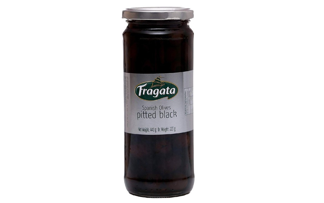 Fragata Spanish Olives Pitted Black   Glass Jar  440 grams